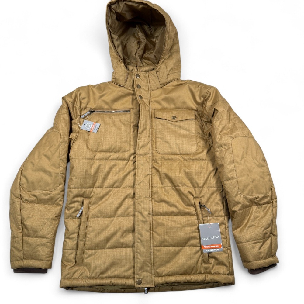 Falls Creek Performance Jacket Mens Medium NWT Insulated Jacket Hood Beige‎